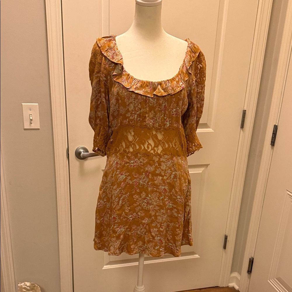 Free People Mustard Floral Mini Dress